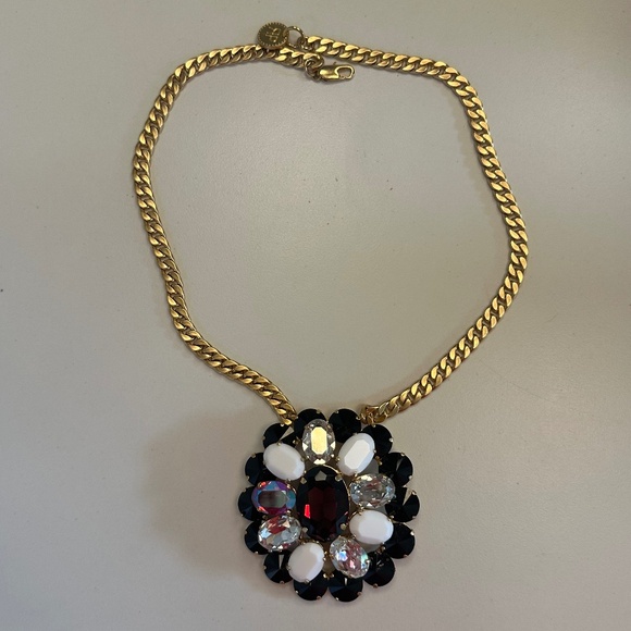 Rebekah Price Swarovski Crystal Flower Pendant on Wide Gold Italian Chain - Picture 7 of 12